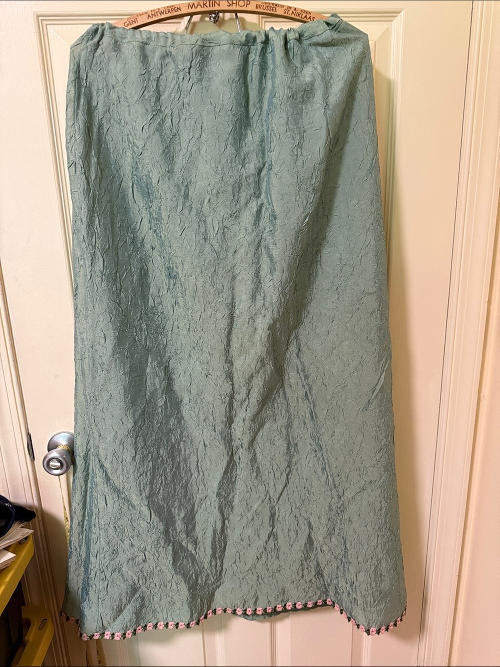 Light Teal Textured A-Line Skirt with Pink Trim